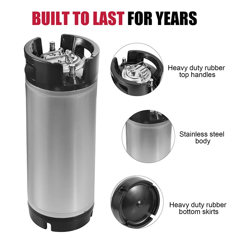 19L Homebrew Beer Keg,Commercial Soda Keg With Ball Lock Disconnect Connection,Draft Beer Barrel Container with Rubber Handle