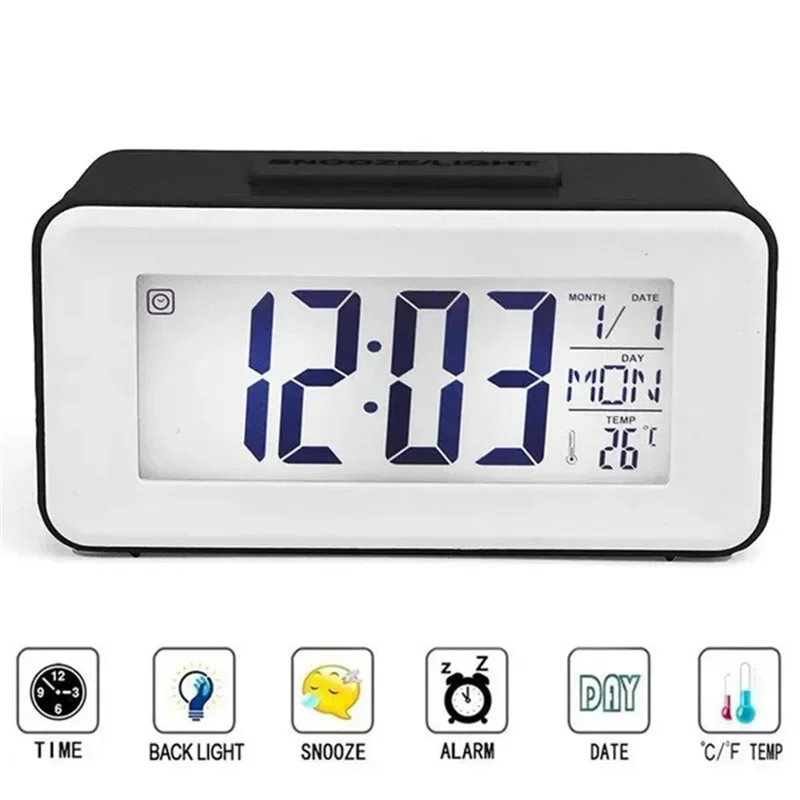 Led Electronic Snooze Alarm Clock MINI Small Intelligent Sound Control Clock with Calendar Temperature for Home Office Travel