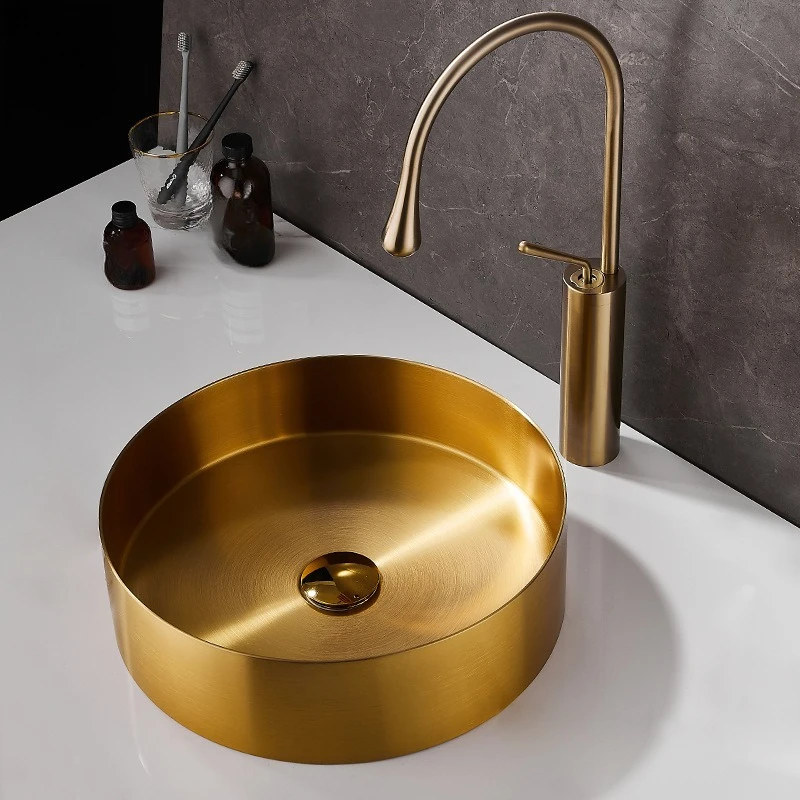 Golden counter basin 304 stainless steel thickened round hand wash basin Villa B & B Hotel KTV art basin