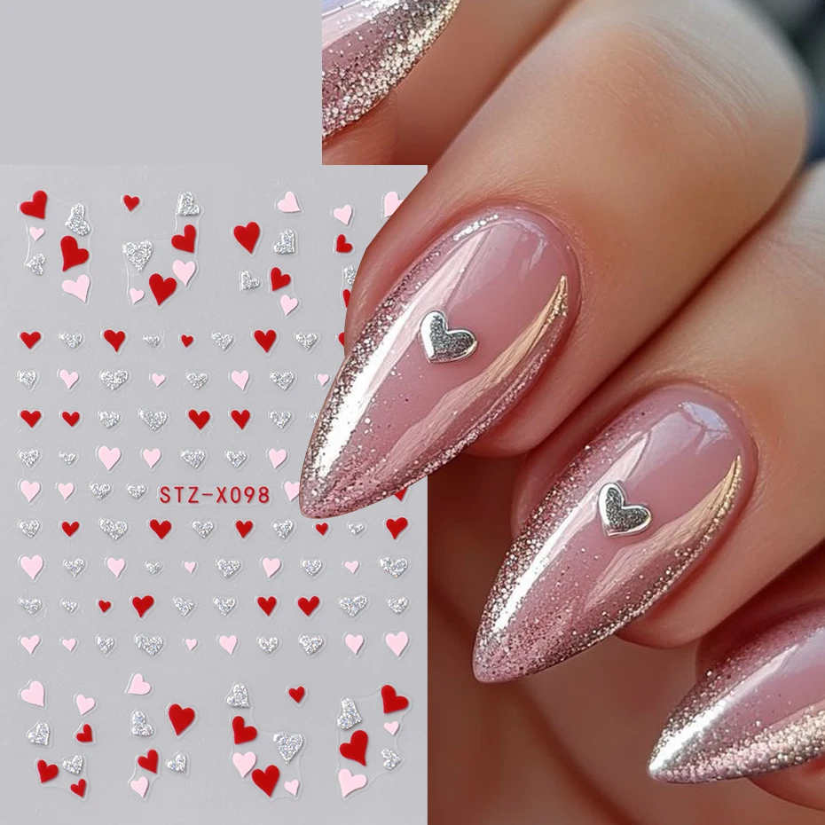 2 قطعة ثلاثية الأبعاد الحلو الحب القلب مسمار الفن ملصقات الدوبامين قلب صغير ذاتية اللصق الشارات للأظافر عيد الحب سعيد لتقوم بها بنفسك مانيكير #3