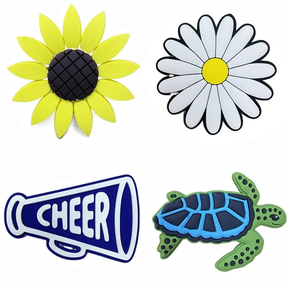 PVC Chrysanthemum Shape Charms, Decoração colorida, Rubber Beach Bag Acessórios, Cheers, Letter, Turtle, 4Pcs