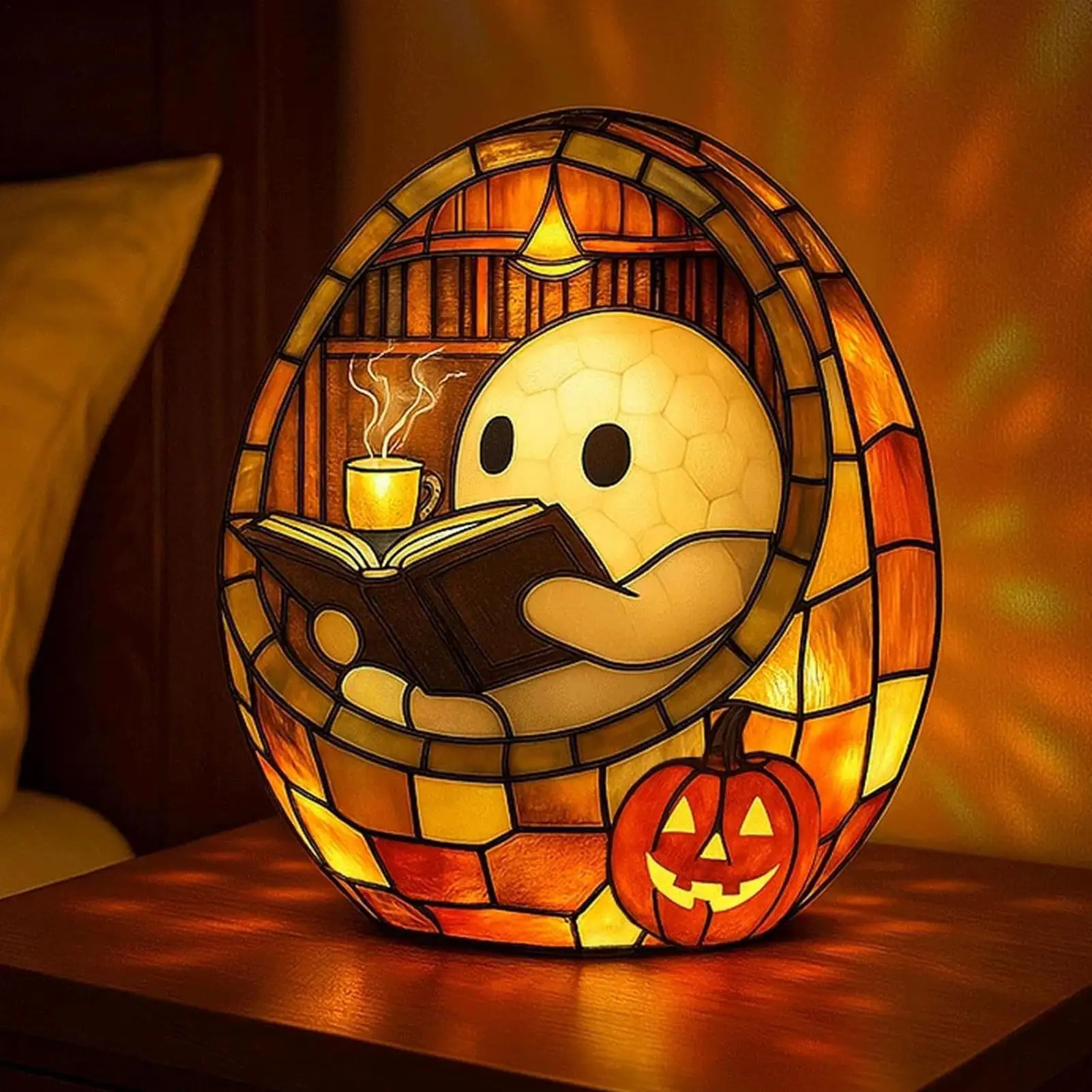 ゴースト読書ブックランプ、愛らしいゴースト読書ナイトライトハロウィーンデコレーション、読書コーナー用のかわいいゴーストリーダーledライト