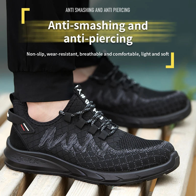 Men's Anti-Puncture Safety Boots Steel Toe Lightweight Breathable Indestructible Shoes Soft Upper All-Season Casual Hiking Shoes