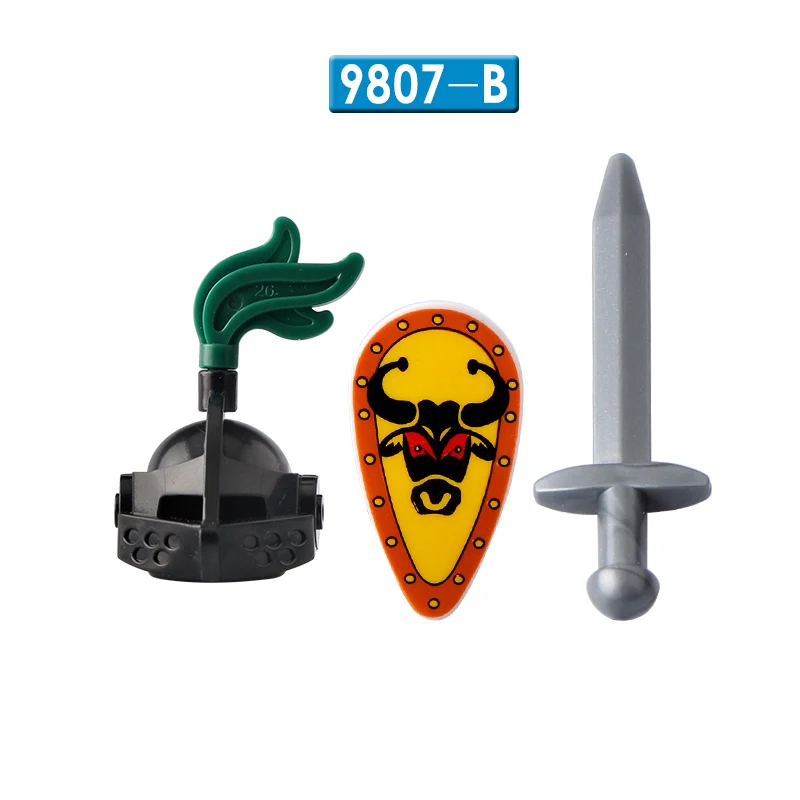 Chevalier médiéval taureau roi chevalier accessoires bouclier lance armure bloc de construction briques Mini figurine d'action jouet pour enfants AX9807