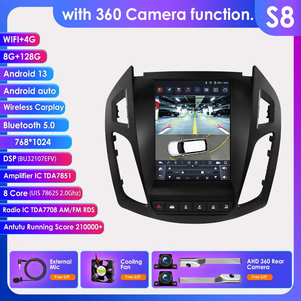 360Camera 9.7 ''Android 13 Autoradio Voor Ford Transit /Tourneo Connect 2013-2018 Auto Multimedia Video 4G 2din Draadloze Carplay