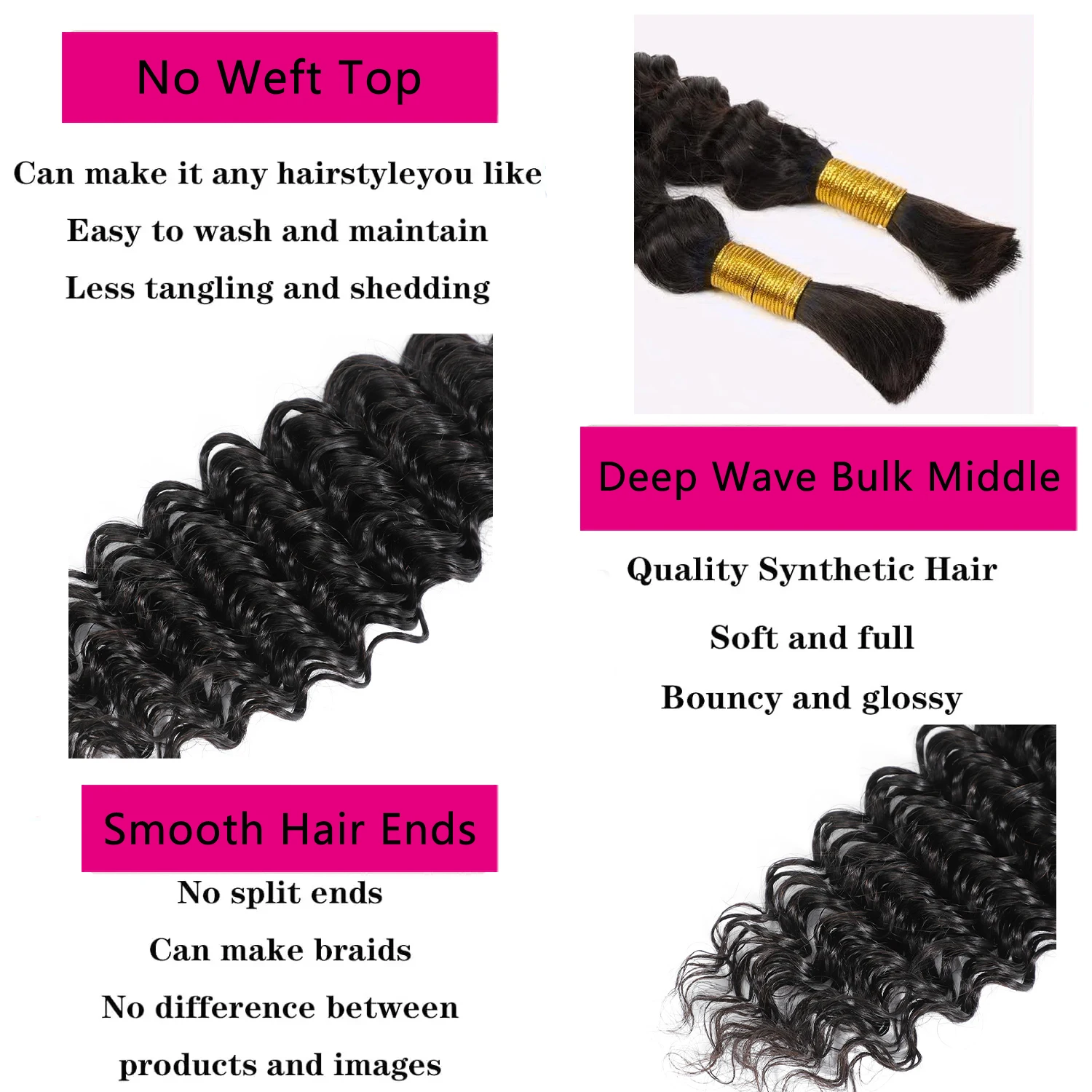 26 Inch Deep Wave Bulk Human Hair 2 Bundles Human Hair 100g Brazilian Braiding Hair For Women Boho Braids Human Hair Bundles image 4