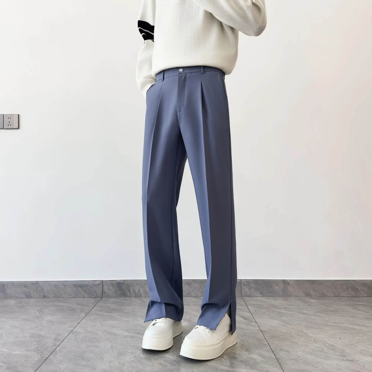 

Мужские осенние свободные повседневные брюки прямого кроя, модные длинные брюки в пол, корейские деловые брюки-костюмные штаны