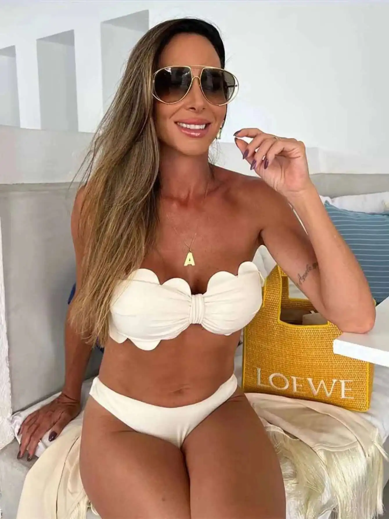 2025 New Summer Women Sexy Three Pieces Set White Tube Top With Hole Pants Suit Female Solid Bikini Beachwear