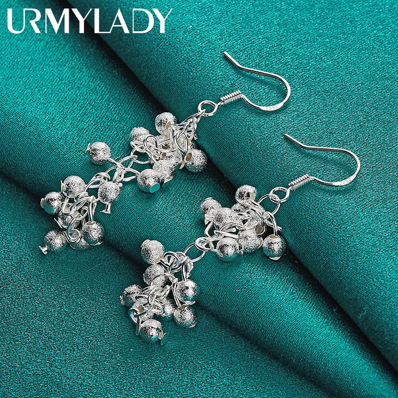 URMYLADY 925 Sterling Silver Matte Grape Beads Earrings For Women Wedding Party Fashion Charm Jewelry