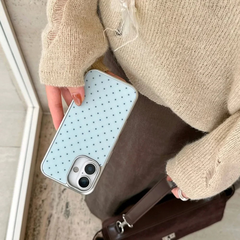 Full Screen Blue Mini Star Pattern Electroplated Drip Glue Phone Case For iPhone 17 16 15 14 13 12 11 Pro Max Plus 17air Cover view 5