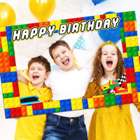LaVenty Building Block Party Supplies Building Block Birthday Party Decoration Photo Booth Props Frame