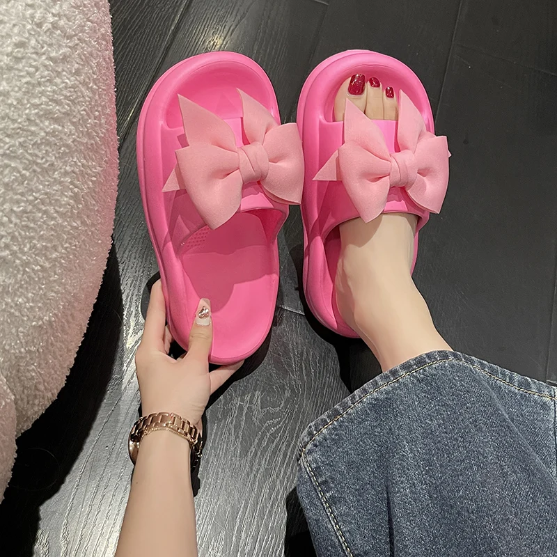 Rubber Slippers Med Butterfly-Knot Shoes Woman 2023 Luxury Slides Platform Designer Flat Summer Fashion Butterfly-knot PU