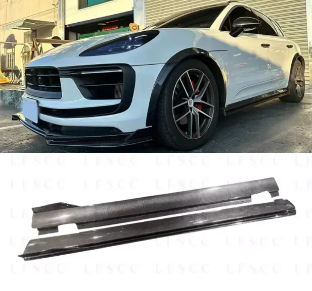 For Porsche Macan S T GTS 2022 2023 2024 Real Carbon Fiber Side Skirts Aprons Extension Lip Body Kits