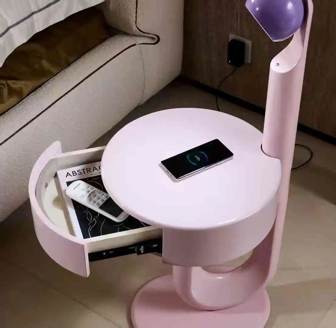 Modern Smart Round Table with LED Lamp Factory Direct Small Nightstand for Bedroom Sofa Side or Bedside Use