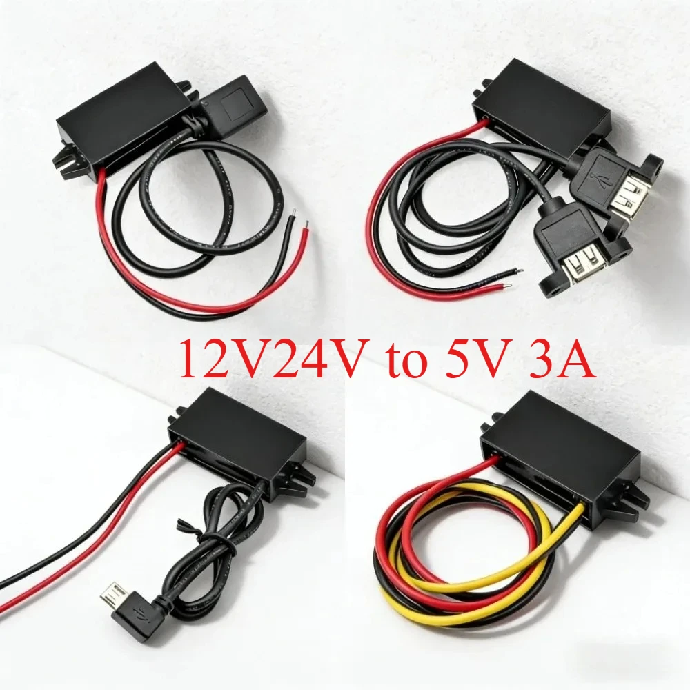 

Автомобильный преобразователь напряжения Micro USB DC-DC 12В/24В в 5В 3А 15Вт, понижающий преобразователь с защитой от обратной полярности