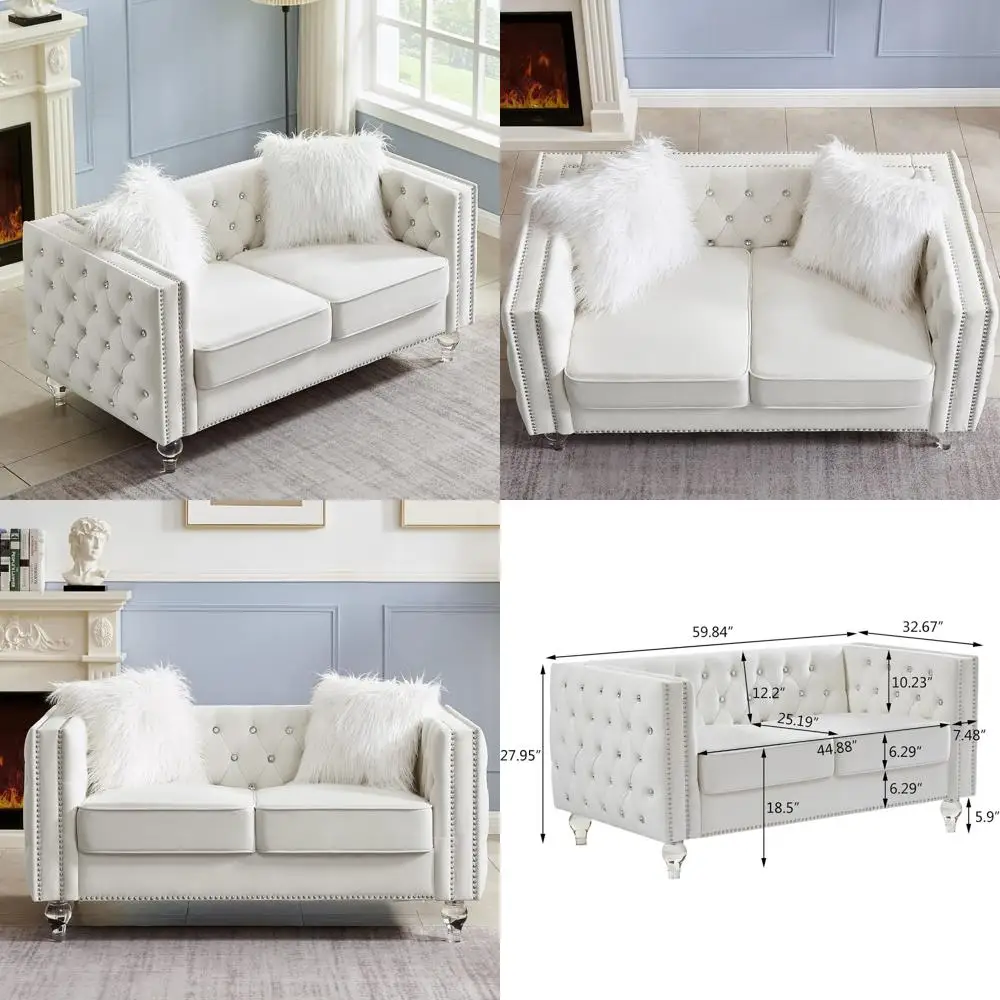 

59 Inch Tufted Velvet Loveseat with Square Arms, Button Detail, Trimmed Nailhead, and Acrylic Legs