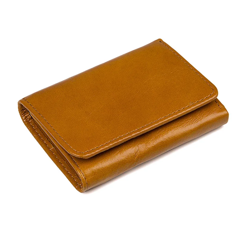 Unisex Retro Fashion Short Trifold Wallet Top Grain Genuine Leather Purse for Men Women