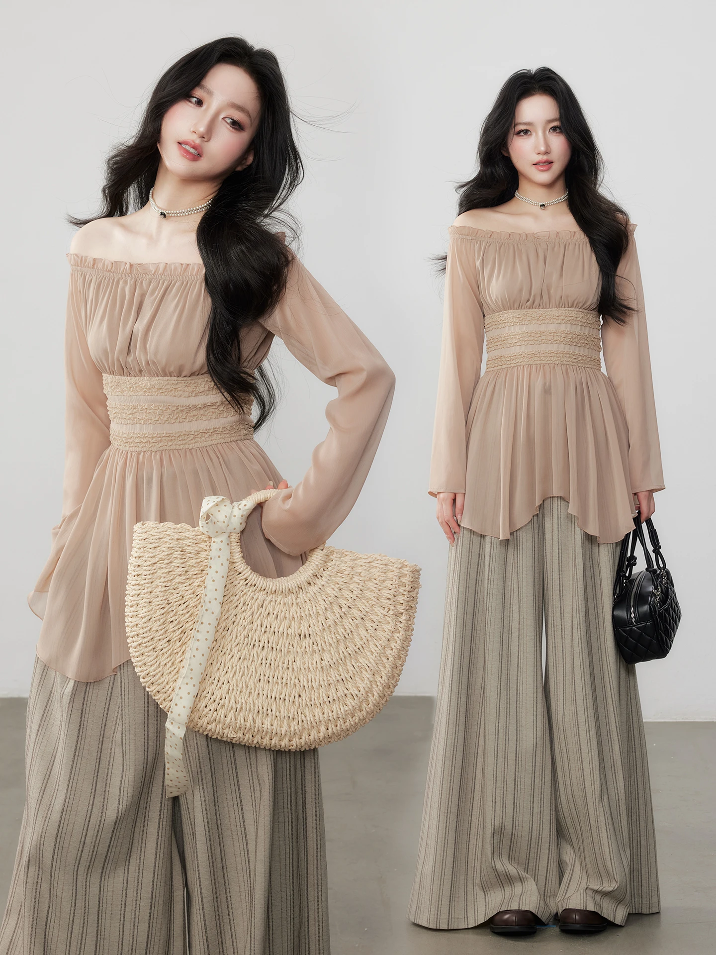 

Топ из шифона на одно плечо Ele Yuzhi, весенняя новинка, стройнящий силуэт, элитный стиль, с открытым плечом, из высококачественного полиэстера...