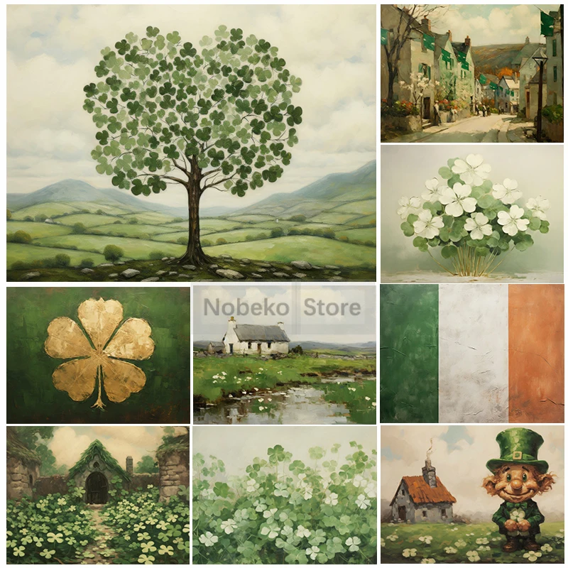 Saint Patricks Day Poster St Patricks Day Lucky Four Leaf Clover Prints Canvas Painting Wall Art Pictures Home Room Irish Decor