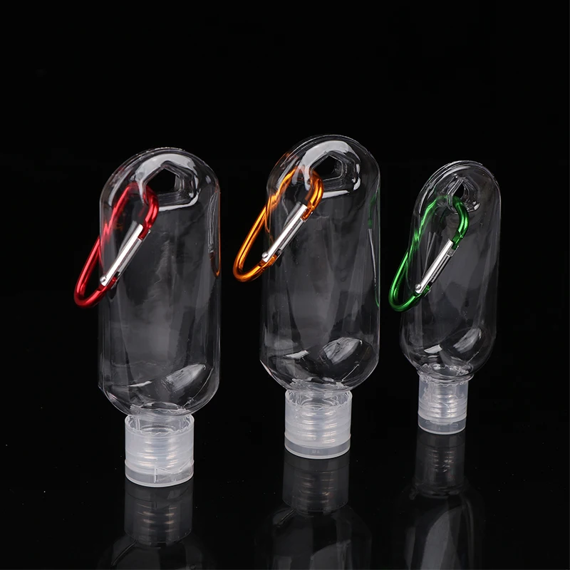Travel 30/50/60ml Empty Portable Bottle With Carabiner Hook Outdoor Hand Sanitizer Reusable Plastic Squeeze Bottles Storage Tool
