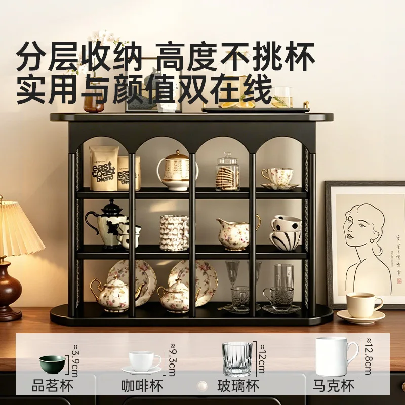Bamboo Vintage Cup Storage Rack Multi Layer Tabletop Display Shelf for Coffee Corner Kitchen