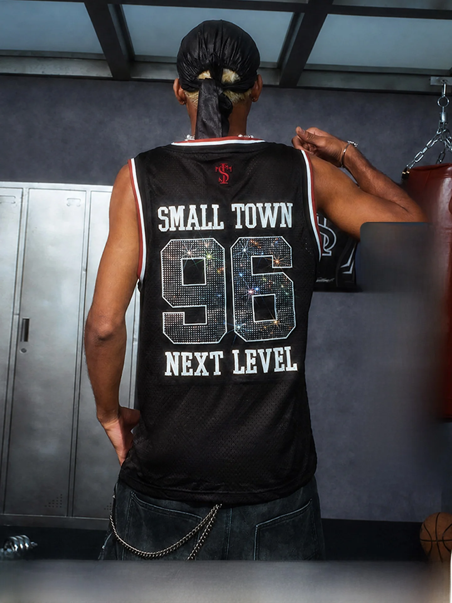 STK SmallTownKid American Series Basketball Vest Breathable Hip Hop Sleeveless Sports Jersey Rhinestone Mesh Backless Top