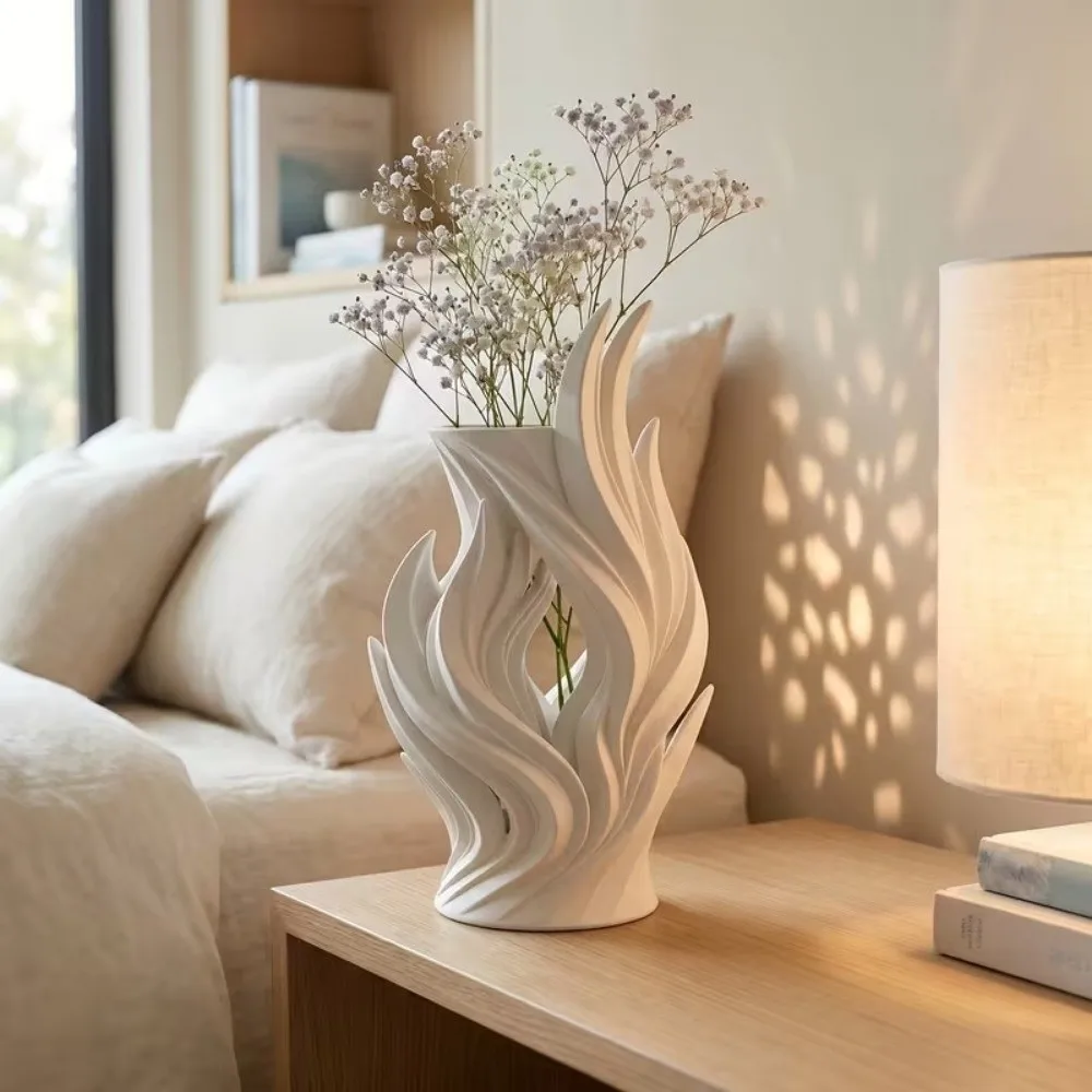 Modern Art 3D Printed Irregular Vase Hollow Out Twisted Wave Artistic Flame Vase Minimalist Flower Container Living Room