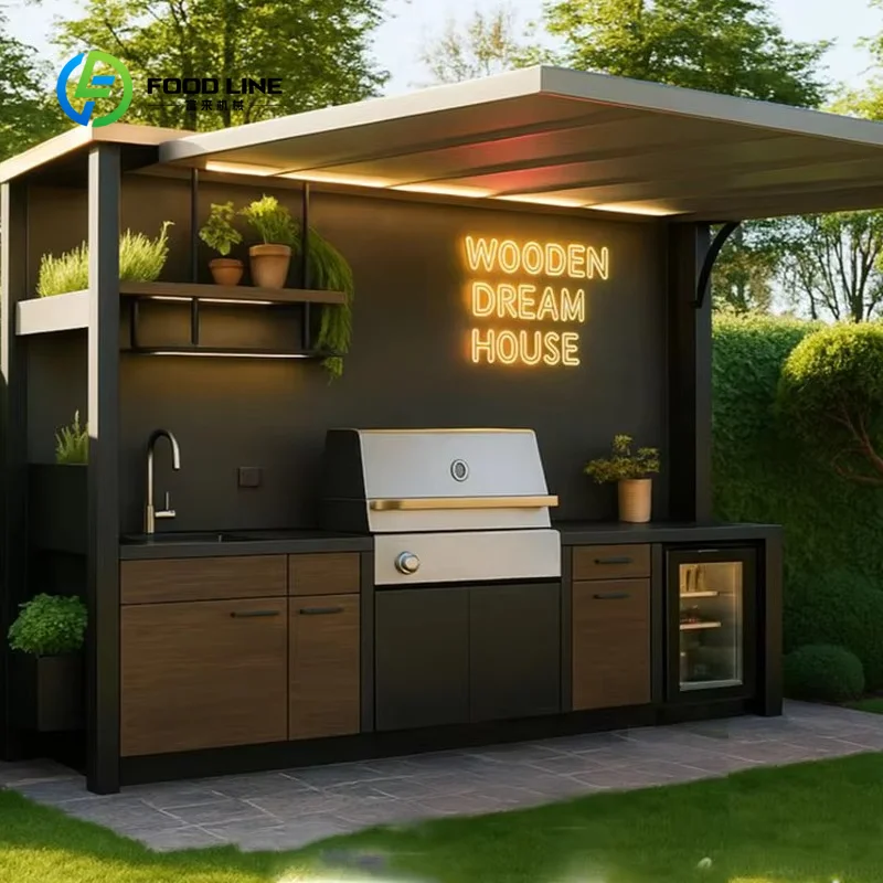Outdoor Kitchen Patio BBQ Grill Island Stainless Steel Modular Cooking Station Garden Countertop Appliance