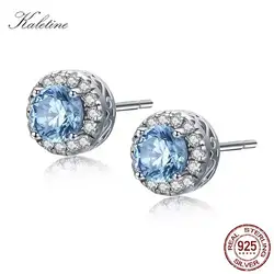 KALETINE Genuine 925 Sterling Silver Stud Earrings For Women Sea Blue CZ Clear Small Earrings Fashion Jewelry Kpop KLTE001