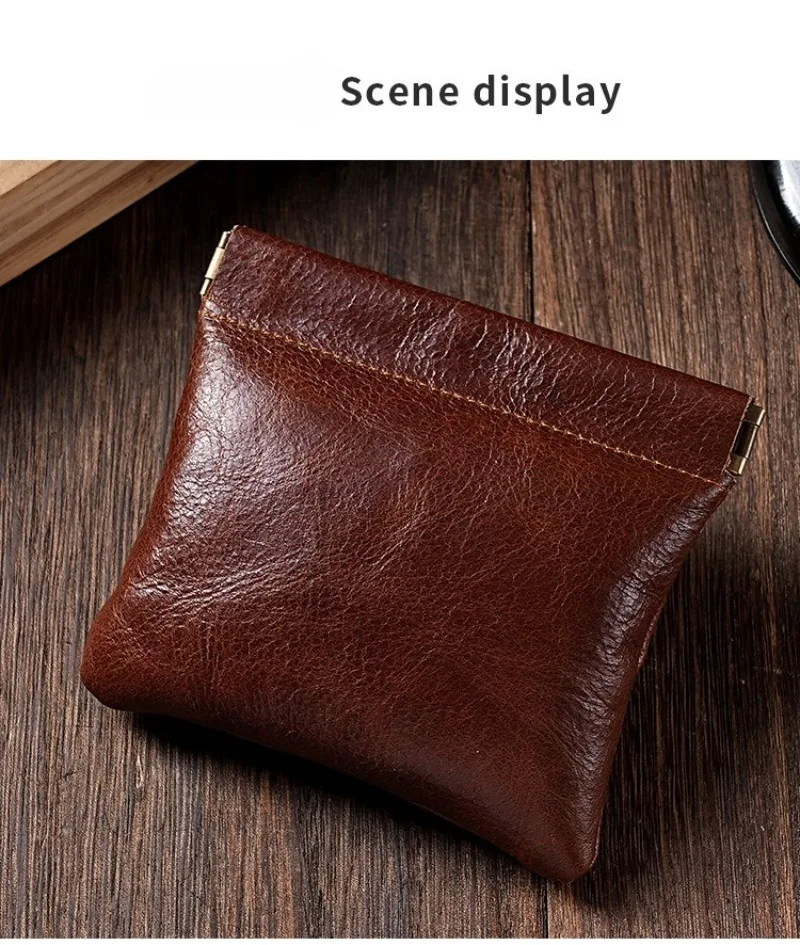 3 Size Options Genuine Leather Squeeze Coin Purse, Automatic Closing Jewelry Pouch, Multi-Size Mini Storage Bag for Small Items