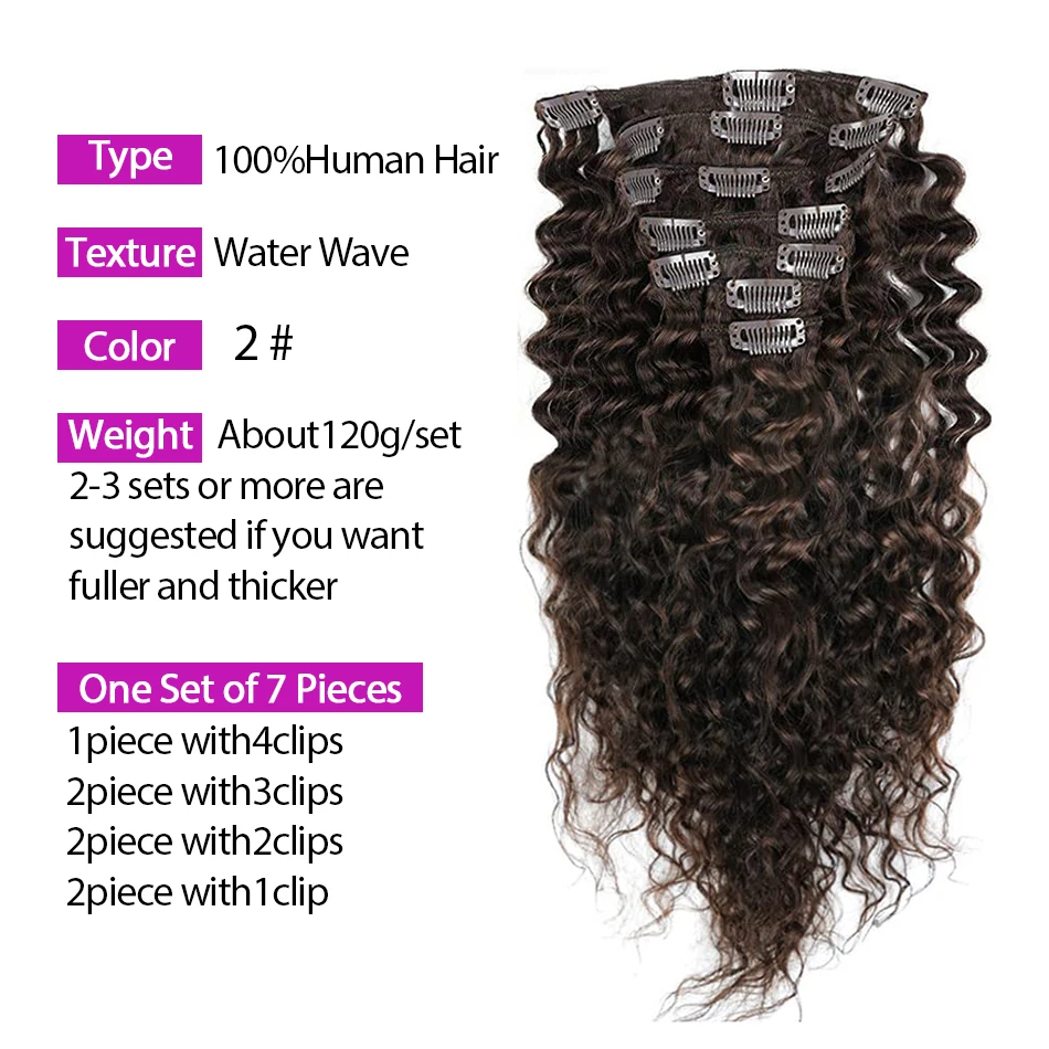 10 Pcs Kinky Curly Clips-In Hair Extensions High Quality 100% Human Hair 160 G/Set Natural Color 14-28 Inches For Salon Supply