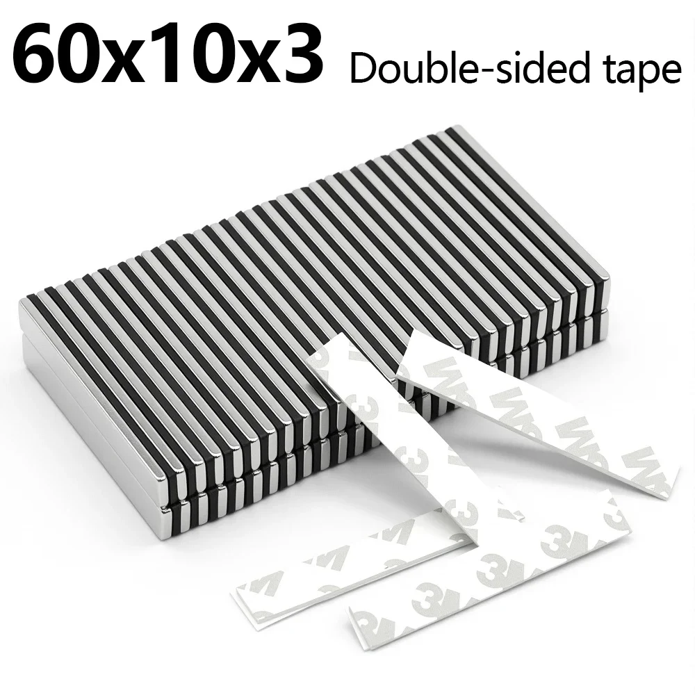 

60x10x3mm Super Strong Block Neodymium Magnet With adhesive Powerful Magnets N35 Permanent Magnetic NdfeB Refrigerator Magnets