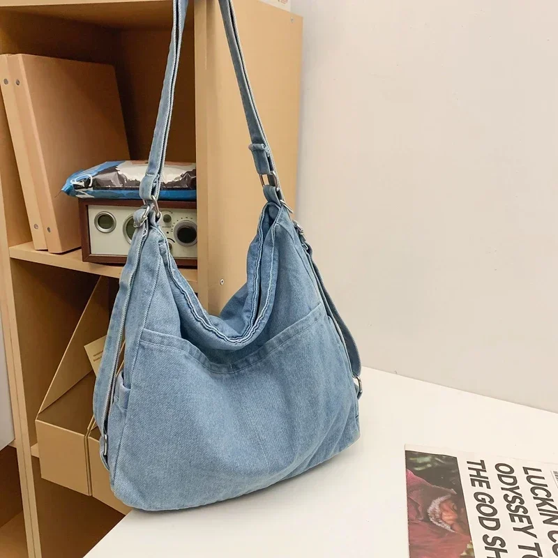 Zipper Denim Large Capacity Fashion Backpacks Sewing Thread 2024 New High Quality Crossbody Bags for Women Basic Style