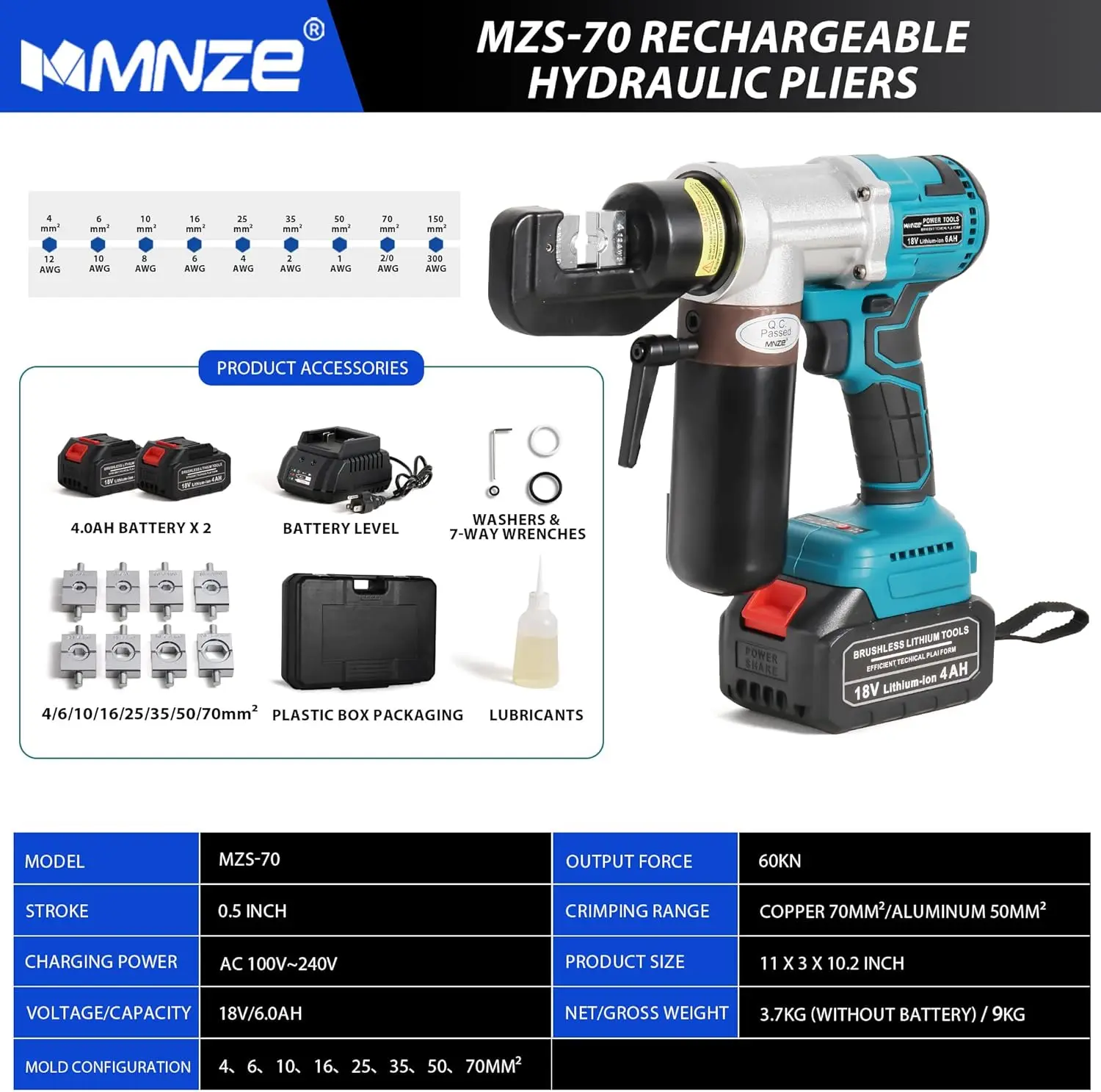Kit d'Outils de Sertissage pour Câble Hydraulique, 6 Soudures Électriques, Bornes, Cosses, Rechargeable
