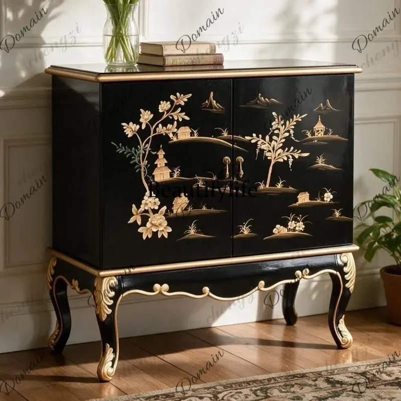 ISL Door entrance cabinet Solid wood retro painted storage shoe cabinet Classic dining side, living room partition cabinet