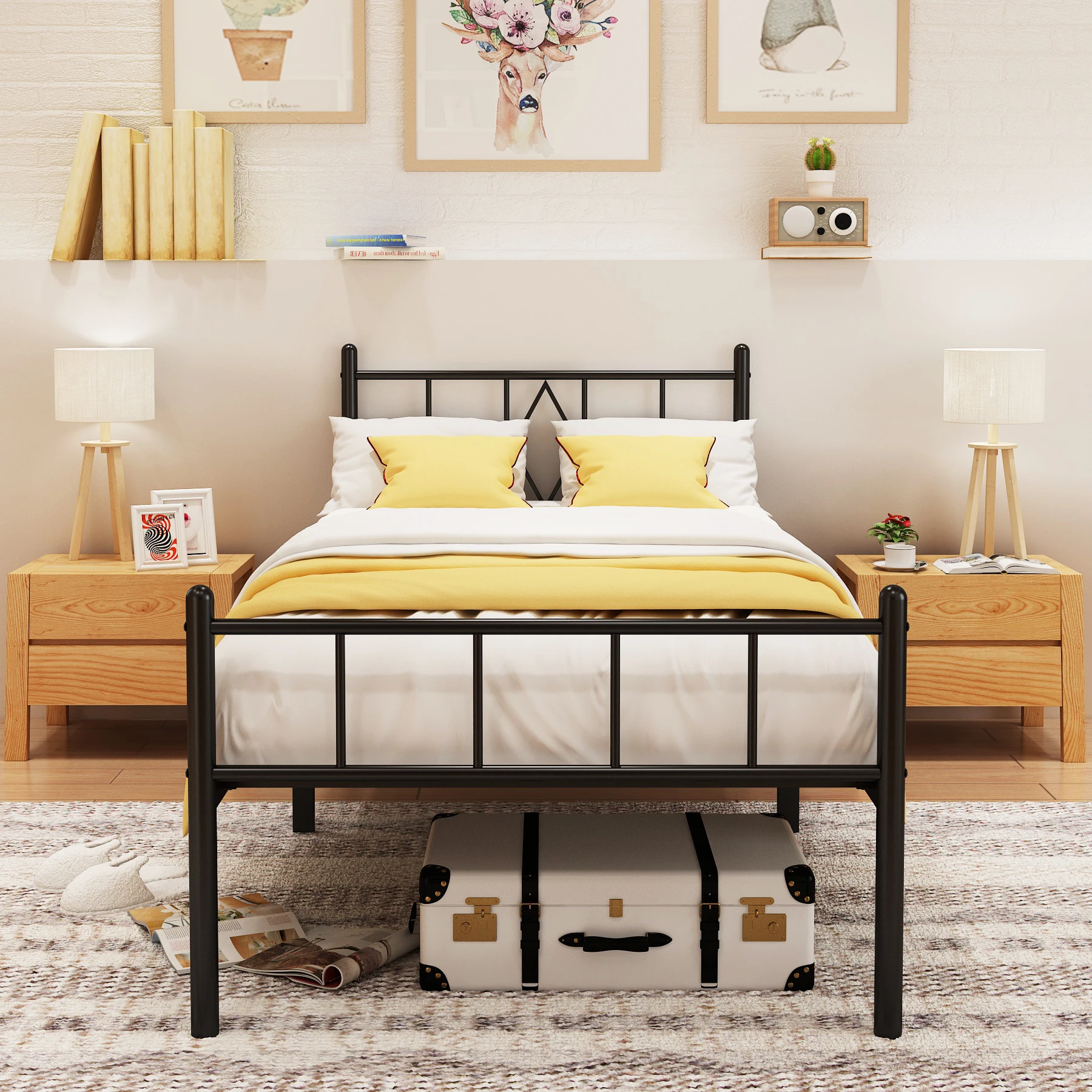 14in High Bed Frame Twin Size with Headboard and Footboard, Heavy Duty Metal Platform Bed Frame Easy Assembly Durable