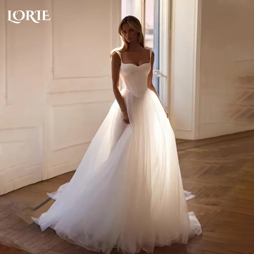 

LORIE Spahetti Straps Wedding Dress Sweetheart Pleats A-line Mermaid Bride Gown Chiffon Illsion Customized Corset Bride Dress