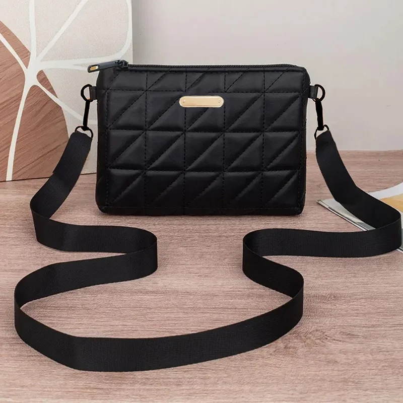 Trendy Women Quilted Crossbody Bag Lightweight Nylon Shoulder Purse Adjustable Wide Strap Daily Shopping Handbag