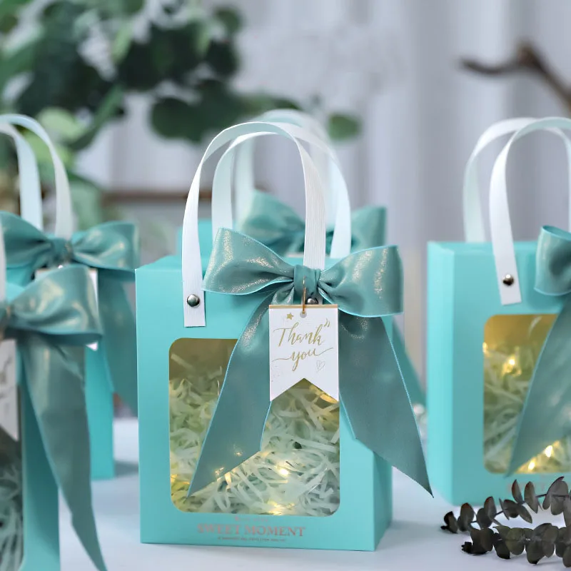 

20pcs Gift Bag with Transparent Window Handles Paper Bags Packaging Box Wedding Favors for Guests Baby Shower Party Favors