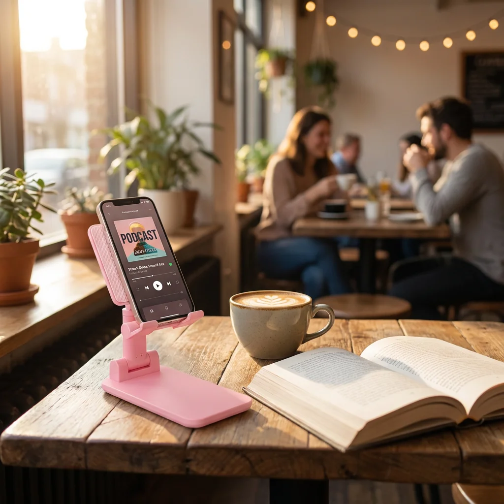 

Adjustable Pink Phone Stand, Perfect for Video Watching & Online Classes, Multi-Angle Viewing, Sturdy Base