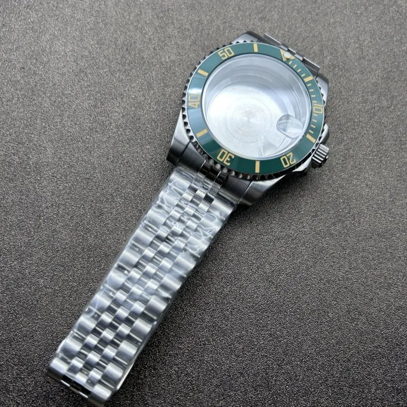 40MM Stainless Steel Case Strap Ring Set 5 Beads Strap Sapphire Glass Fit for NH34/NH35 Movement