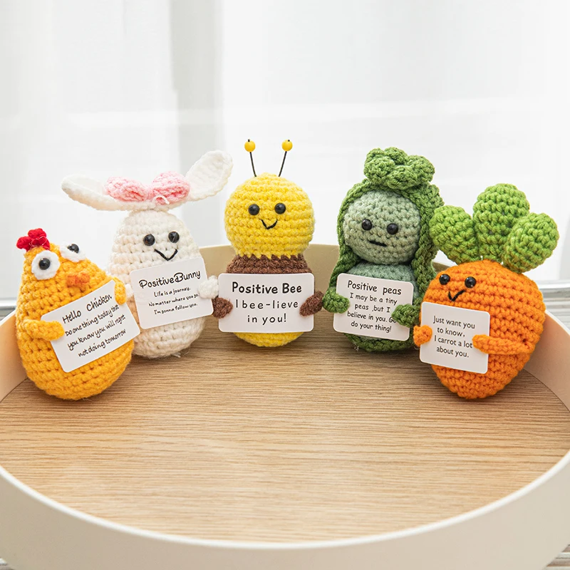Mini abrazo de bolsillo de animales de energía positiva de ganchillo, patatas tejidas de felpa hechas a mano, decoración de escritorio tejida a mano, decoración navideña