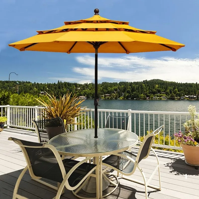 USA 10-Year-Non-Fading 9Ft 3 Tiers Market Umbrella Patio Umbrella Outdoor Table Umbrella with Ventilation, Sunflower Yellow