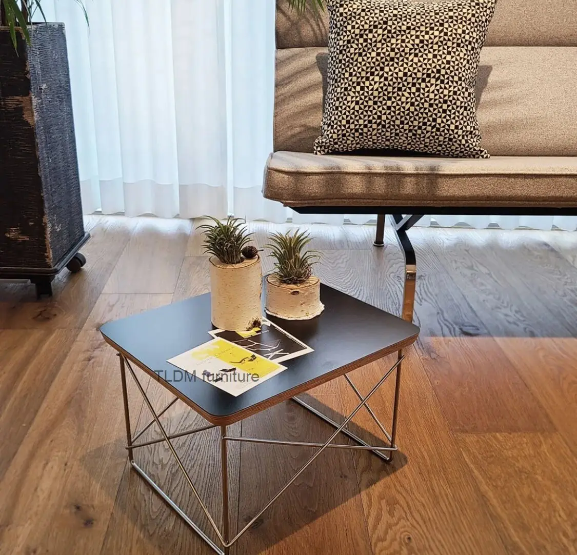 Small Sidetable LTR Low Table Plywood Rectangle Top Stainless Steel Frame Small Home Decoration Wire Base Table