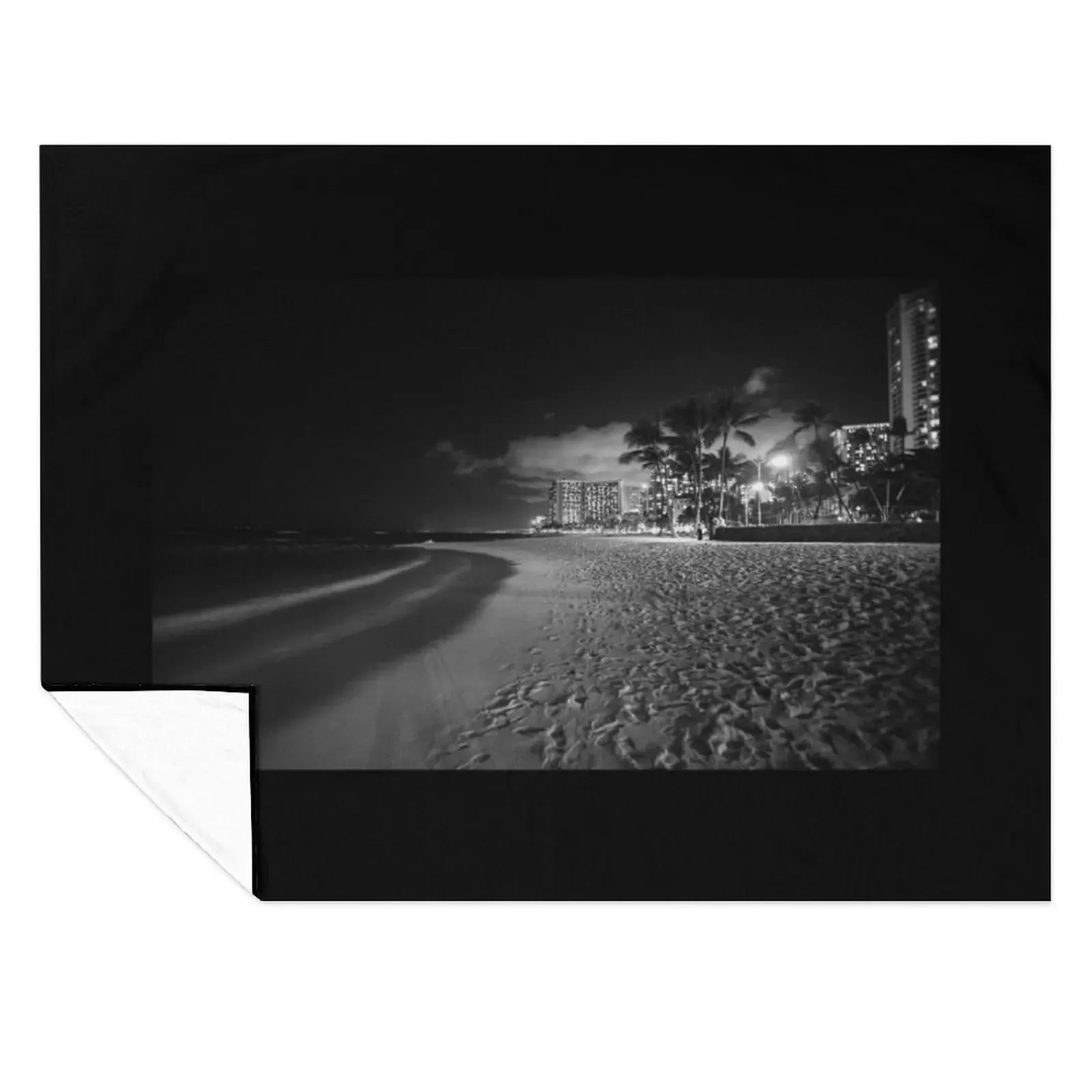 

Beach palm trees and buildings of Waikiki from beach on tropical island night Throw Blanket Moving Furry Tourist Blankets