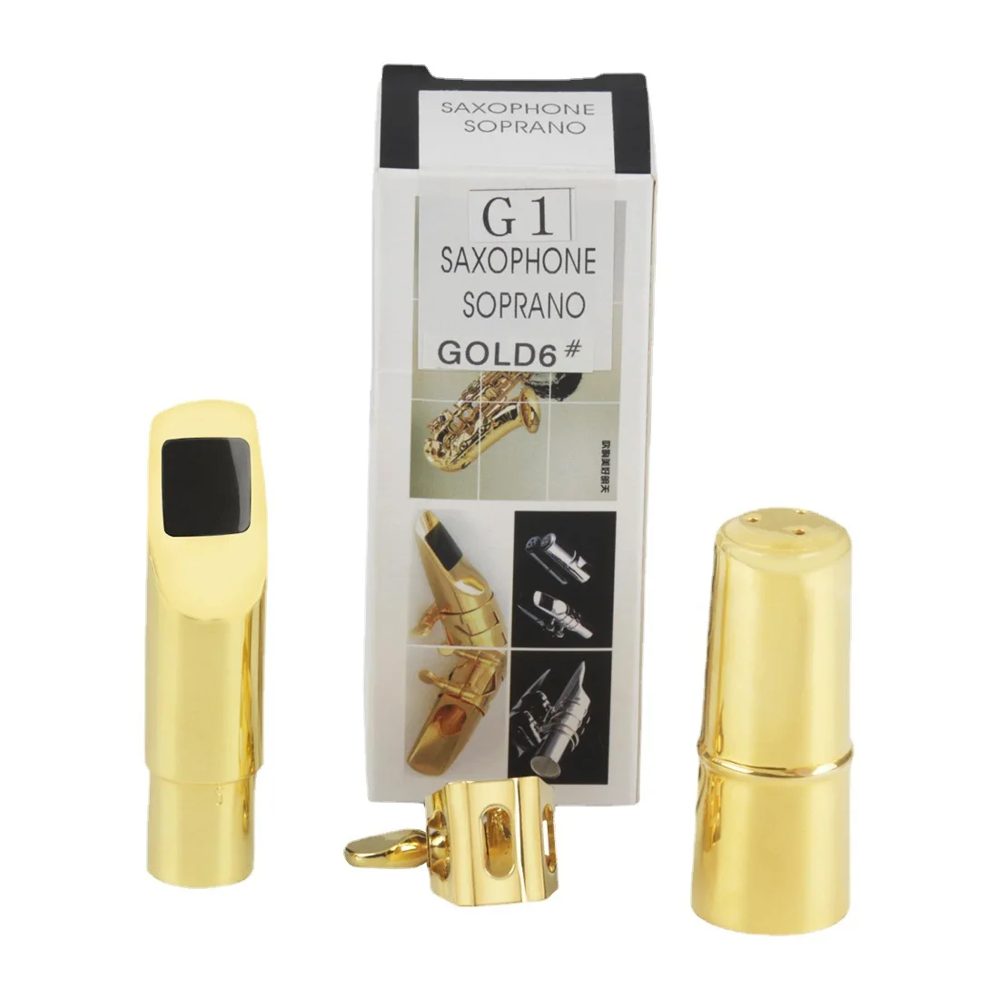 Bb Soprano Saxophone Metal Mouthpiece 5-8 Size with Ligature Cap Teeth Guard Pad Accessories