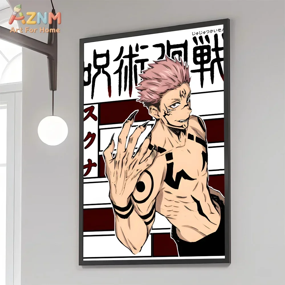 AZNM Jujutsu Kaisen Anime Canvas Wall Art, Itadori Yuji & Ryomen Sukuna Print, Cool Anime Room Decor