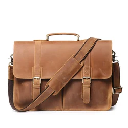 Bolsos de mano de cuero genuino para hombre, bolsos de mensajero de lujo de alta calidad, maletines de oficina, bolso de mano Vintage de cuero genuino