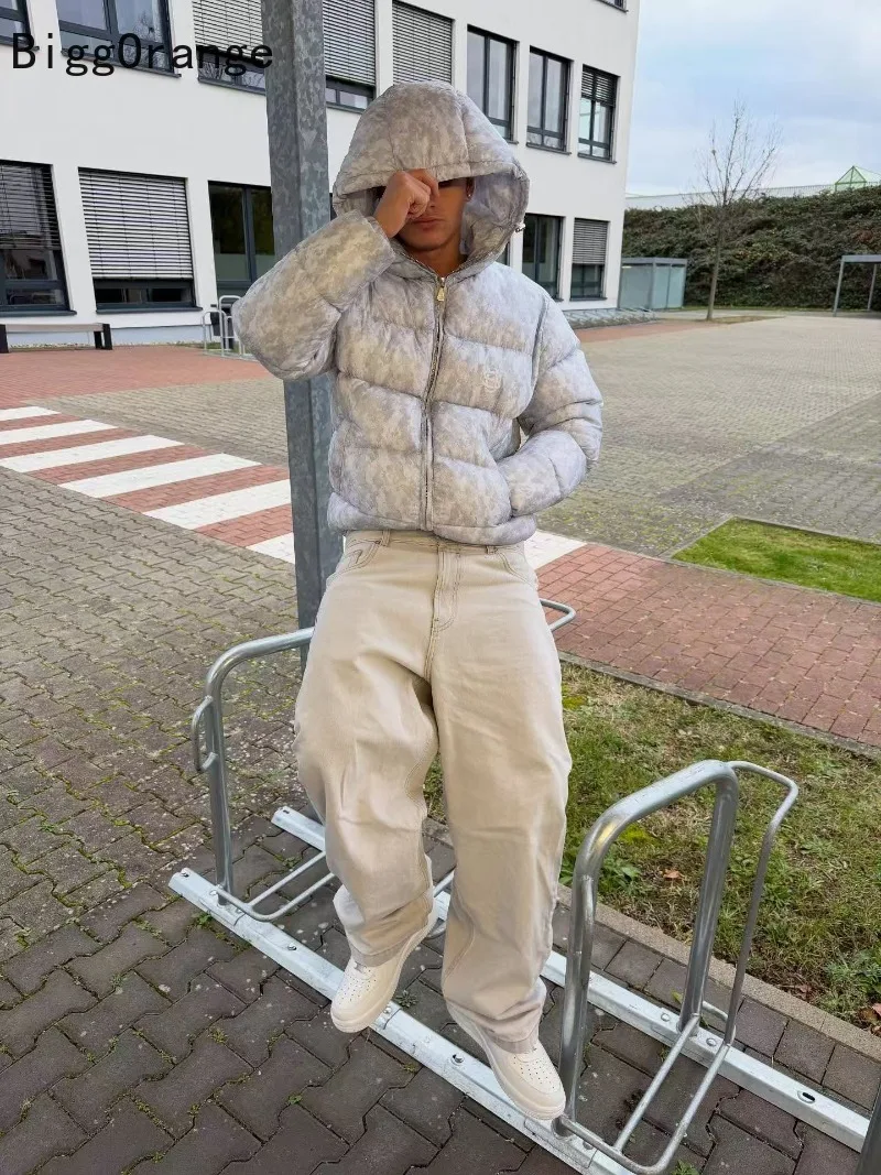 

American street dollar logo brand men jacket autumn winter personalized fashion casual cotton-padded jacket couple loose jacket