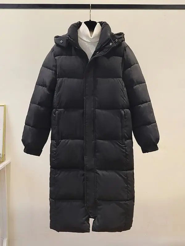 

Съемная шапка Thiened, хлопковое стеганое пальто, длинное женское зимнее пальто выше колена, корейский стиль, прямой крой, полиэфирная ткань